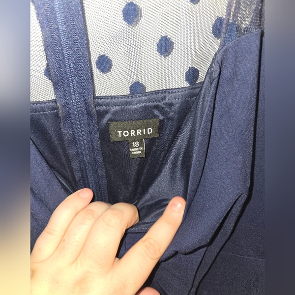 Navy Blue mesh back torrid dress a line midi length - Picture 2 of 3